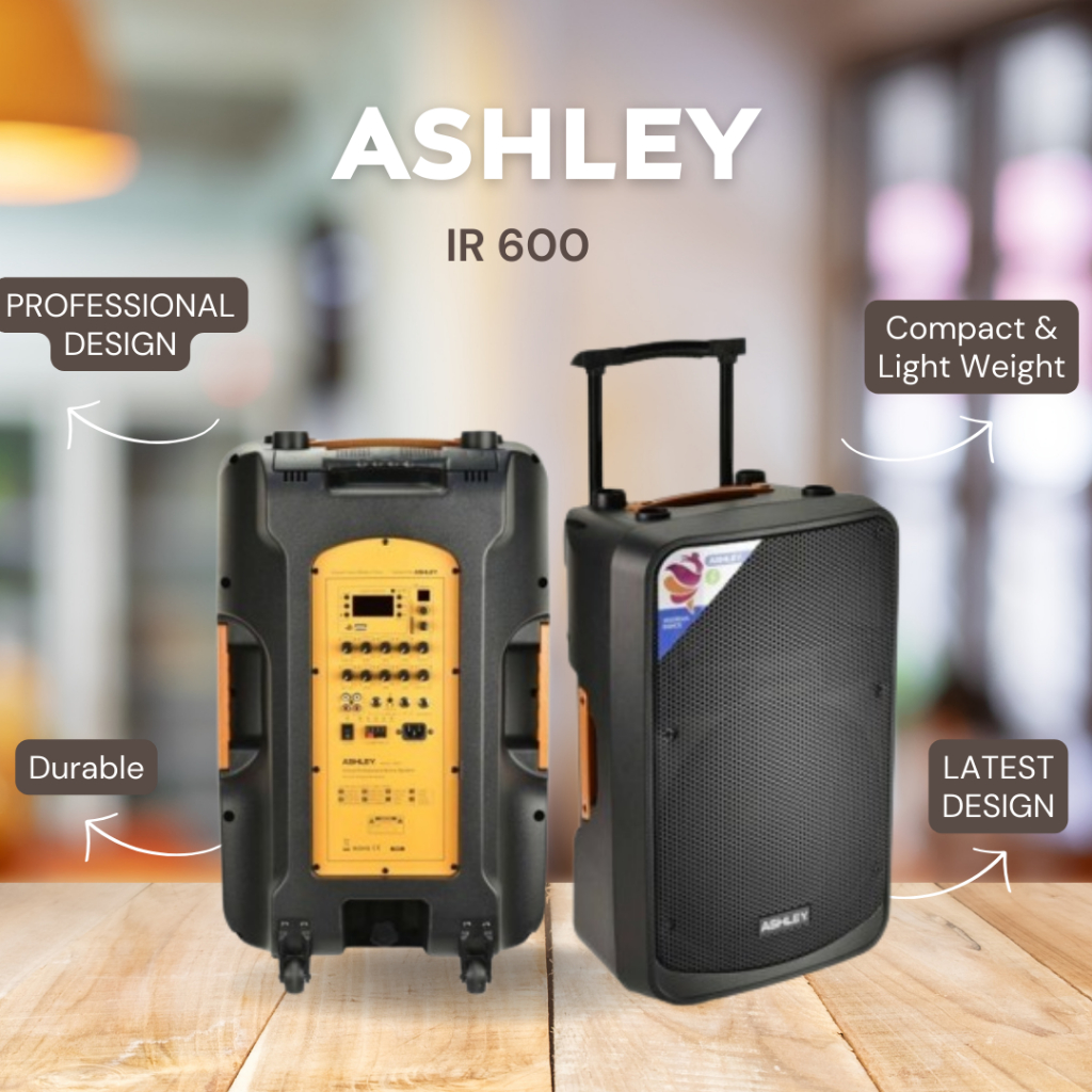 SPEAKER PORTABLE ASHLEY IR 600 / IR-600 / IR600 15 INCH PLUS 2 MIC WIRELESS GARANSI RESMI ASHLEY