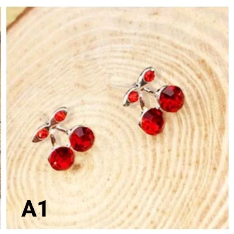 Anting Stud Tusuk Batu Permata Merah