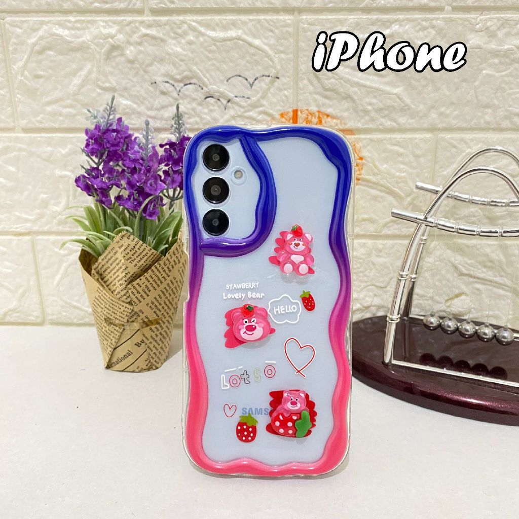 3D Curly Softcase untuk iPhone X 11 8 7 6+ Plus motif Boneka Lotso Case Bening Pinggiran Bergelomban