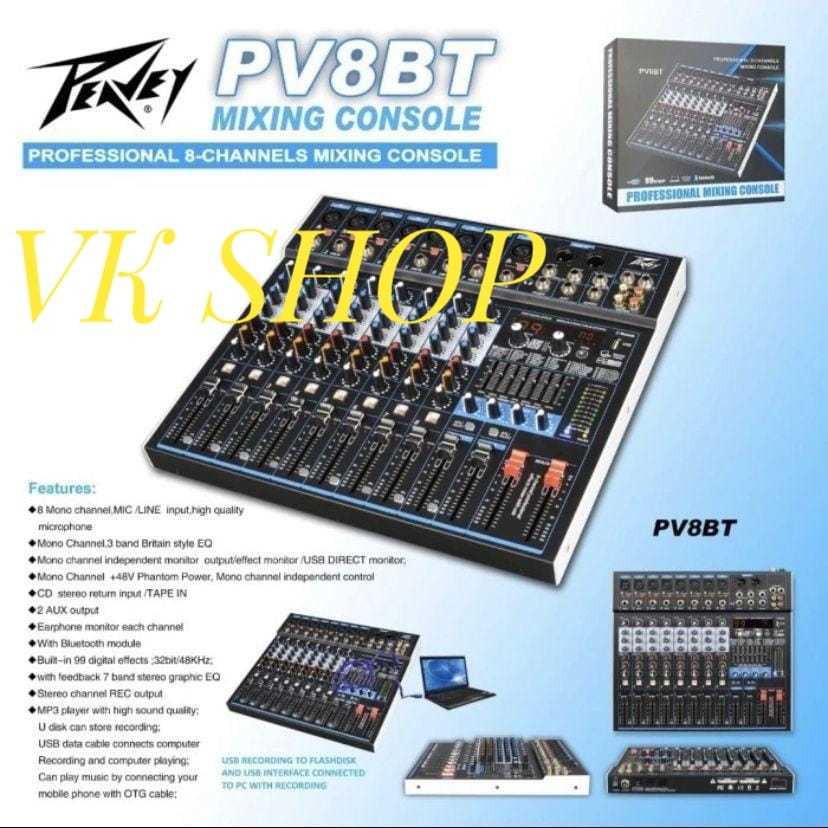 Mixer Audio PEAVEY PV 8BT/ PV8BT/ PV 8 BT USB Bluetooth Soundcard PC