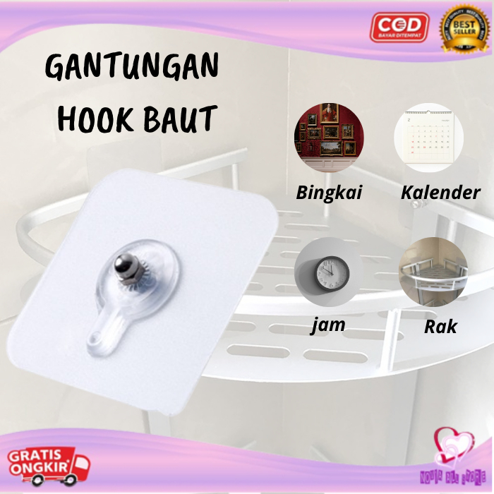 TEMPELAN HOOK BAUT PAKU / TEMPELAN DINDING AJAIB BAUT GANTUNGAN HOOK MAGIC TEMPEL PEREKAT TANPA BOR