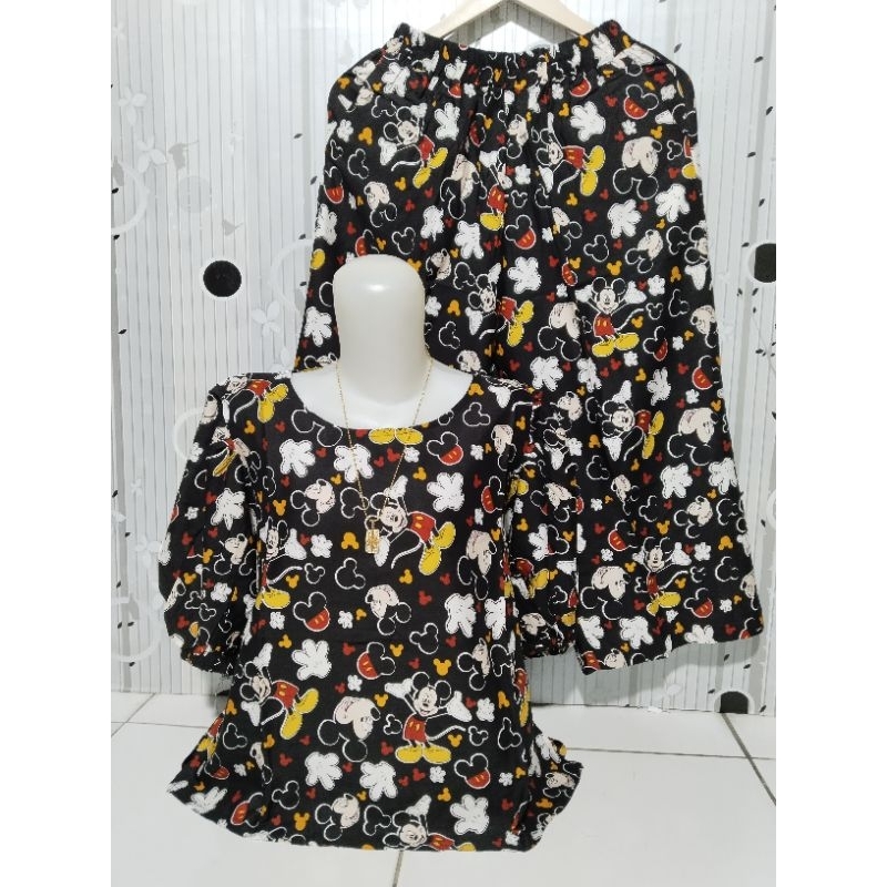 set rayon ld 110cm. motif bunga celana kulot 7/8