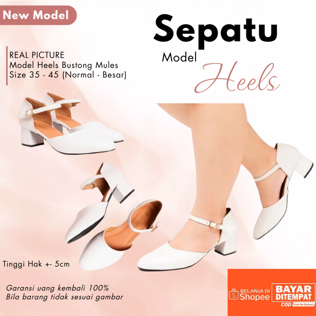 Zavatu Sepatu Heels Kondangan Wedding Formal Wanita Kulit Jumbo Strap Tali Hak Tahu Tipe 392 Putih B