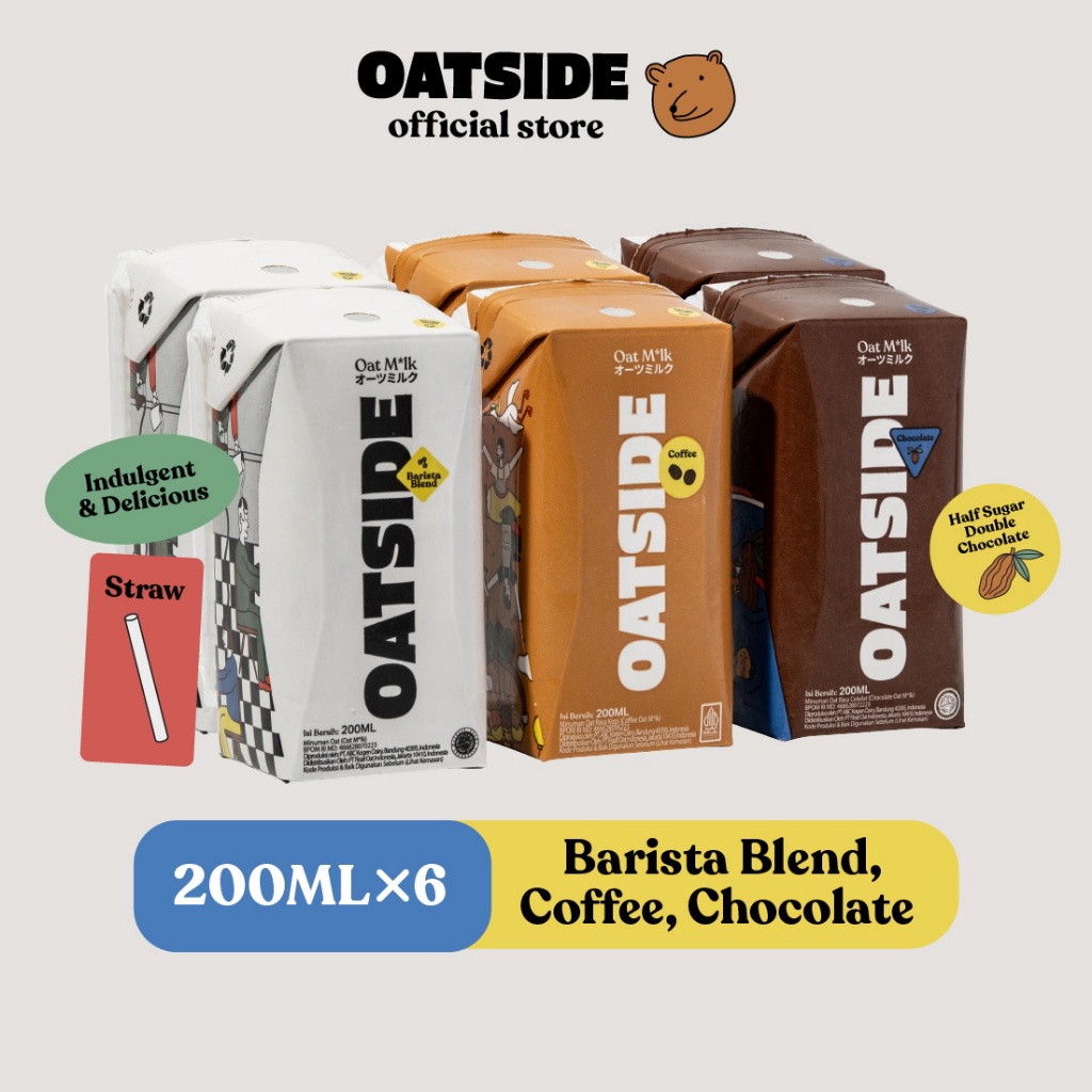 

BRANDS FESTIVAL OATSIDE Mix Straw Barista Blend Chocolate Coffee Oat Milk 2ml 6pcs Kemasan dengan Sedotan Susu Oat Barista Blend Cokelat Kopi