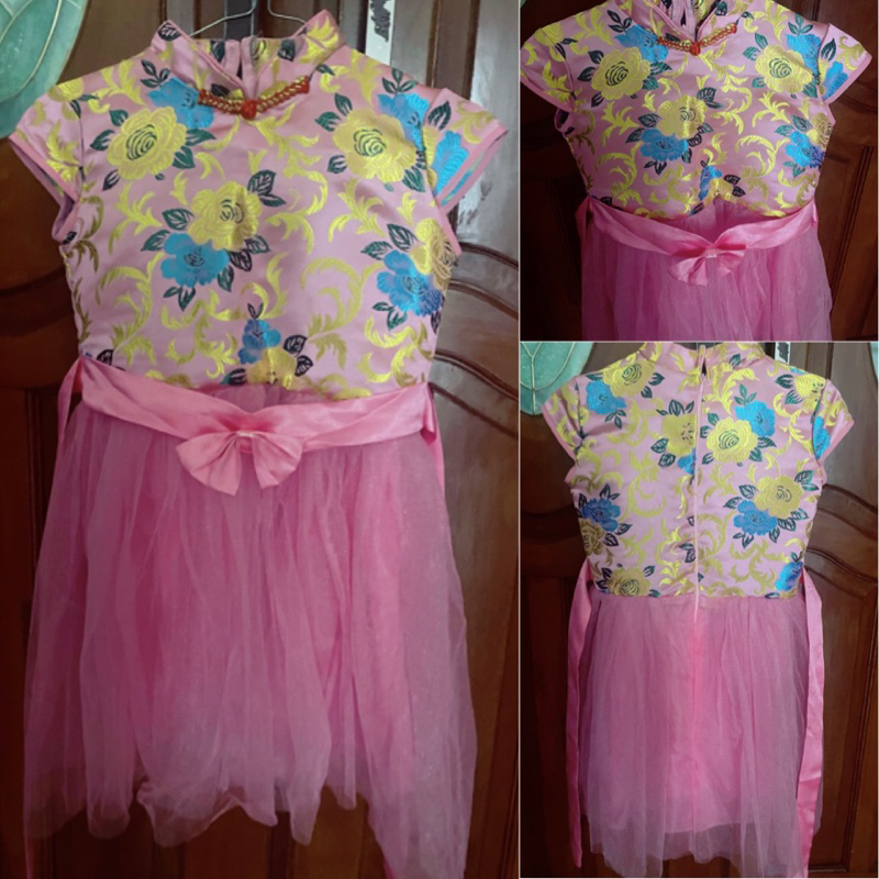 Baju Dress gaun imlek qipao cheongsam anak perempuan 5-7 Tahun cewek baby girl PINK BAJU CINA dress 