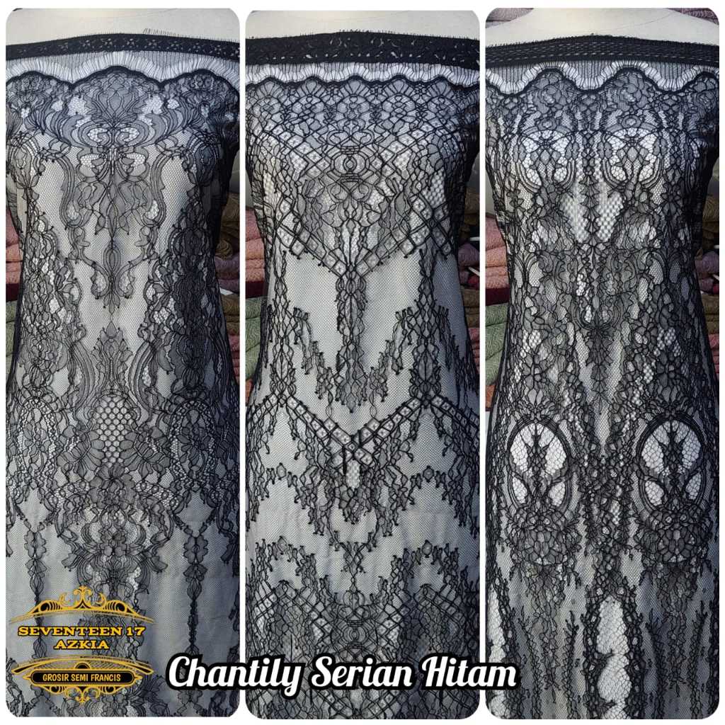 Brukat Santili serian Warna Hitam, isi Panjang 2.5m x Lebar 1.5m, Bahan Kebaya, Outer, Dress