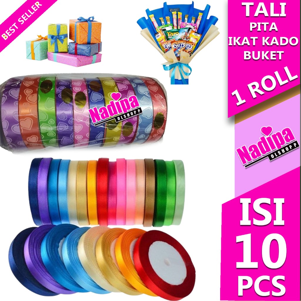 

PITA SATIN/KADO/BUKET 1 ROL ISI 10 PCS 2 MOTIF NADIPA OLSHOPP