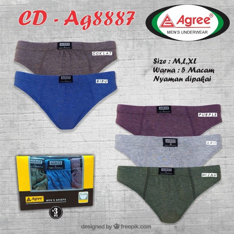 3pcs/CELANA DALAM PRIA AGREE 8887/CD PRIA DEWASA AGREE m.L.xl
