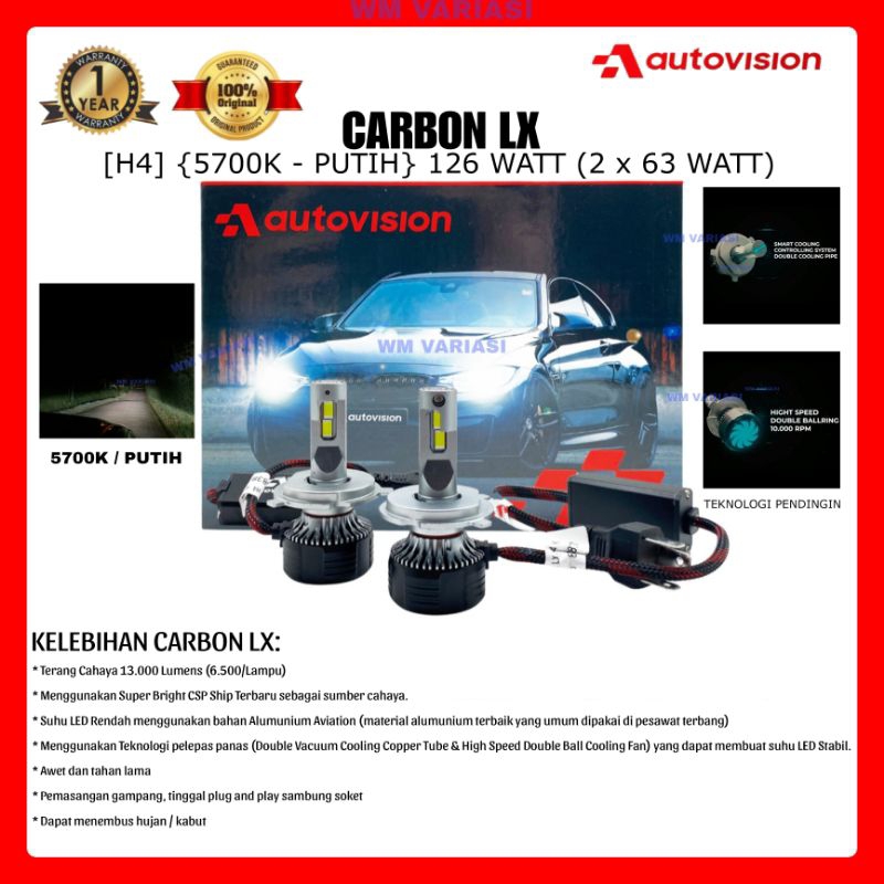 LED Headlamp H4 H7 H11 H8 H9 H16 HB3 D2 D2S H1 HIR2 / 9012 5700K Autovision Carbon LX 63W