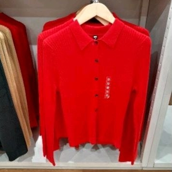 UNIQLO ORI SALE.3D KNIT RAJUT Polos Blouse Spandex Lengan Balon Knit Rajut HITAM PURPLE PUTIH