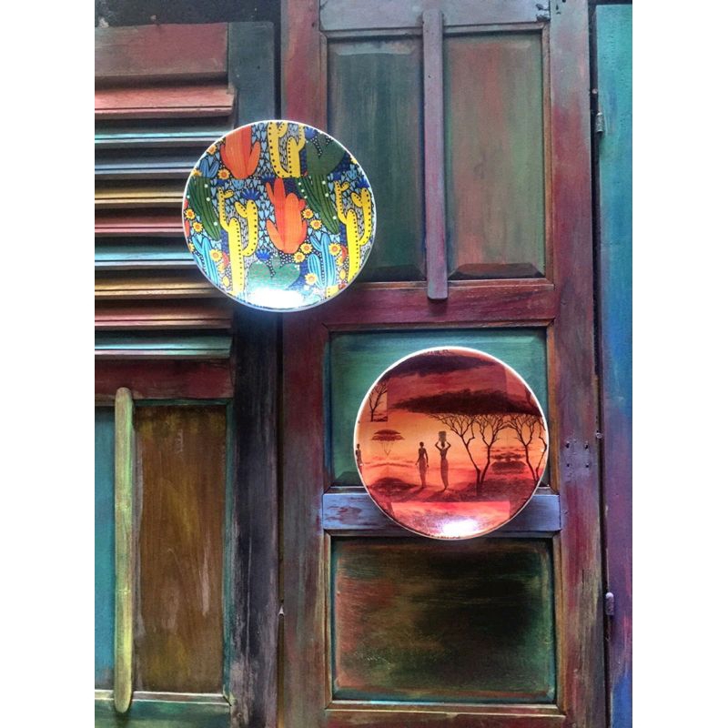 piring teracota decoupage/piring hiasan dinding/piring teracota/piring decoupage/dekorasi/piring ger