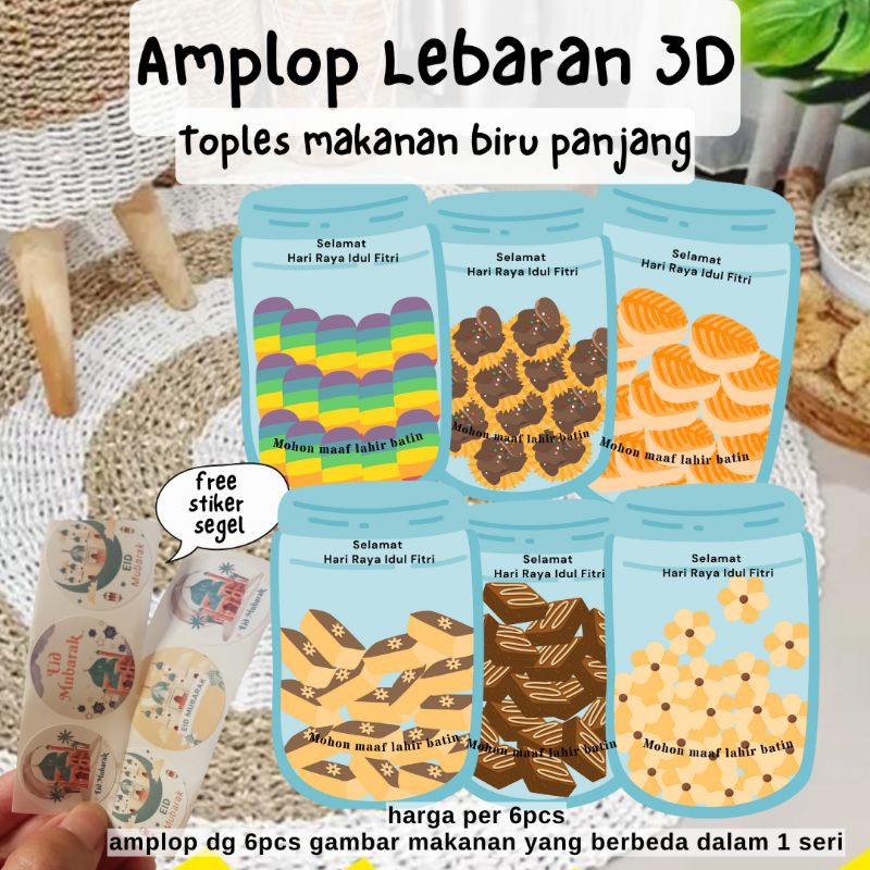 

6pcs amplop lebaran 3D toples biru