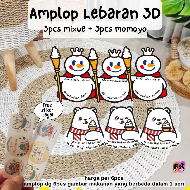 

6pcs amplop lebaran 3D mixue momoyo