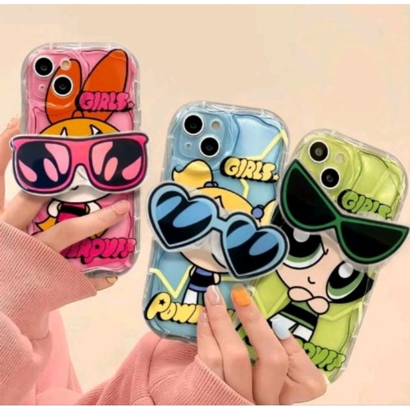 CASE POWER PUFF GIRL + POP SOCKET KACAMATA FOR IPHONE 11/XR/13/14