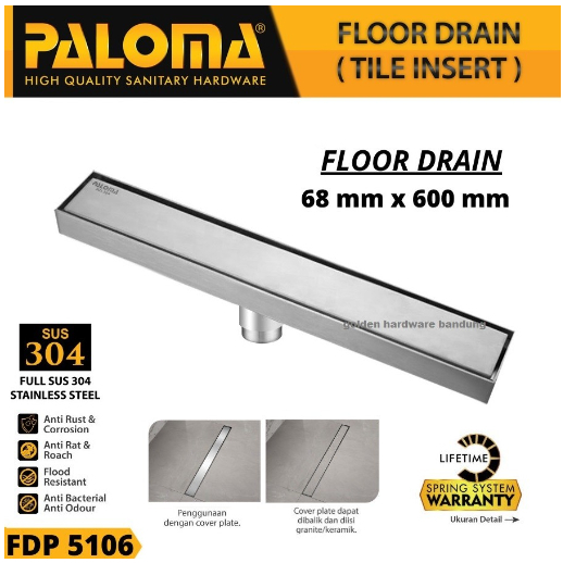 PALOMA FDP 5106/FDP 5108/FDP 5110/FDP 5112 FLOOR DRAIN LINEAR TILE INSERT