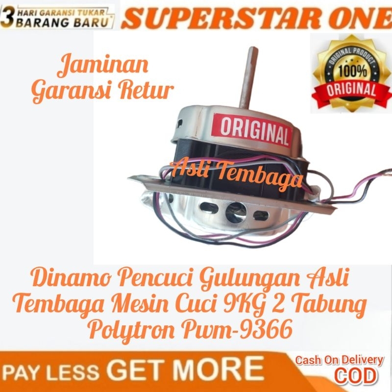 Dinamo Pencuci Gulungan Asli Tembaga Mesin Cuci 9KG 2 Tabung POLYTRON PWM-9366