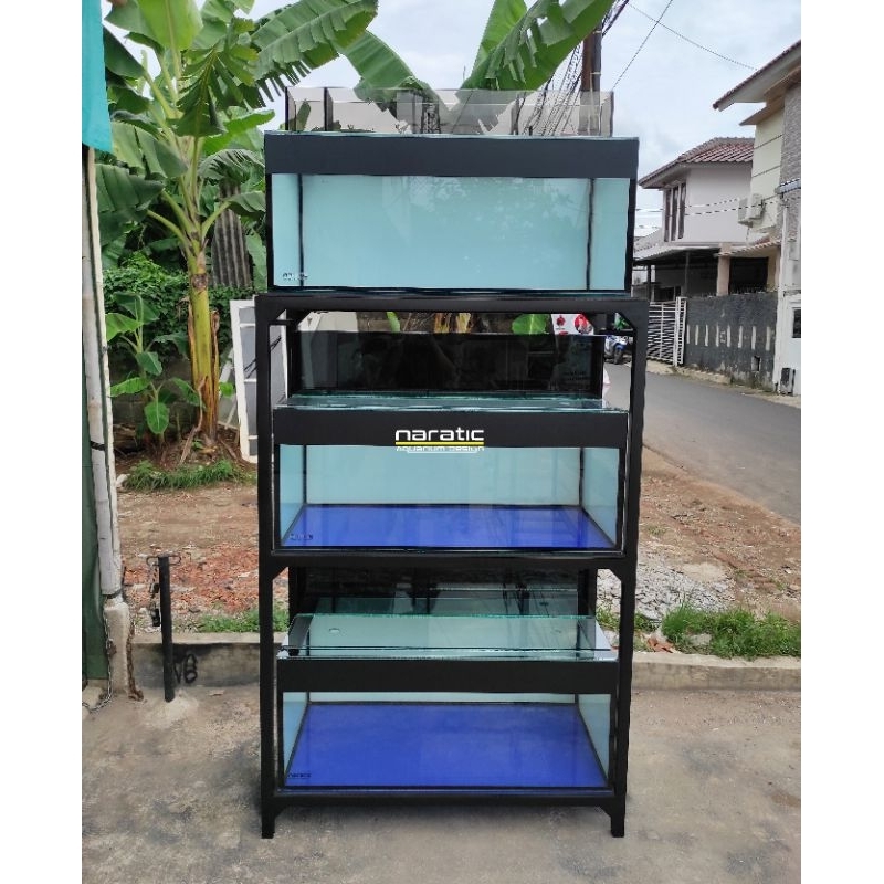 Aquarium 100x50x40 10mm & rak holo 4x4 3 susun