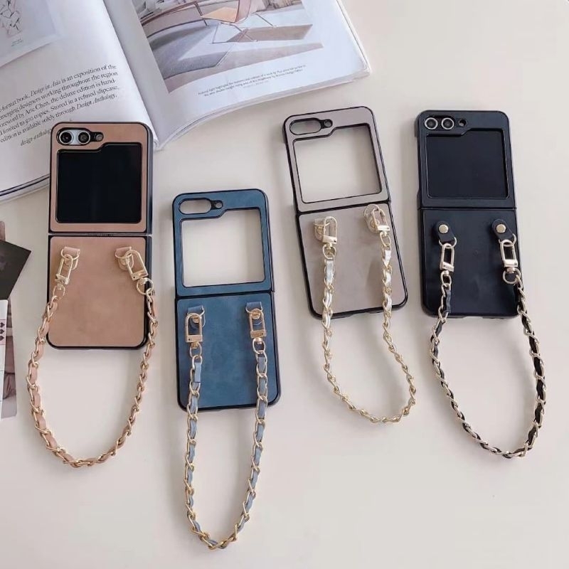 READY STOCK  LEATHER CHAIN CASE CASING Samsung galaxy Z FLIP 3 4 5