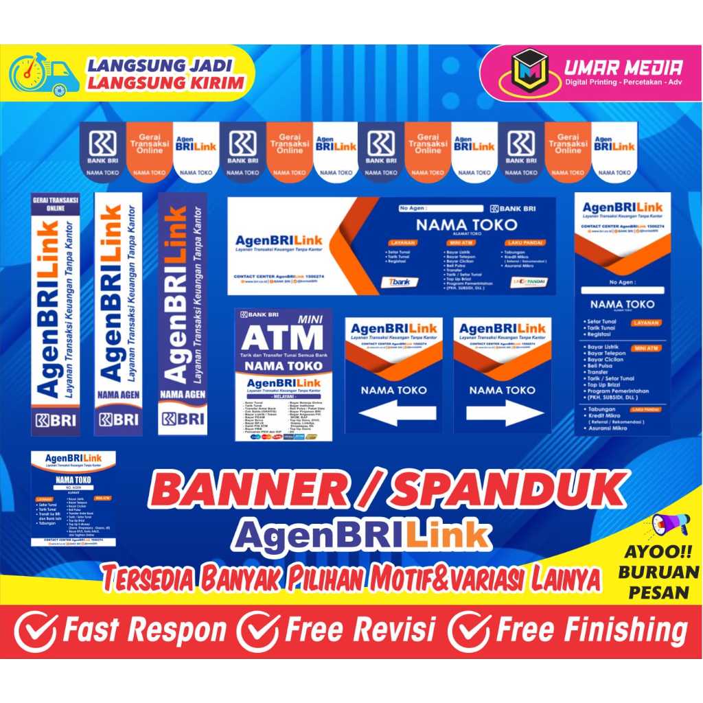 Cetak Spanduk BRILINK Banner Konter Baliho Agen Pembayaran Custom Nama Toko