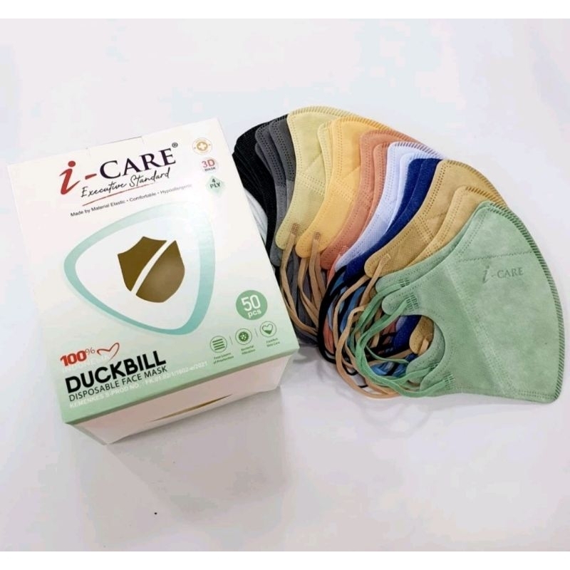 masker duckbill i care 4ply hitam putih abu abu mix warna