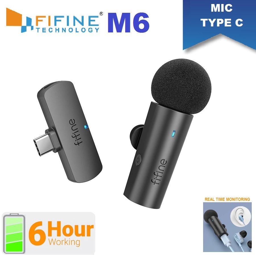FIFINE M6 Wireless Lavalier Microphone Type-C Clip-on