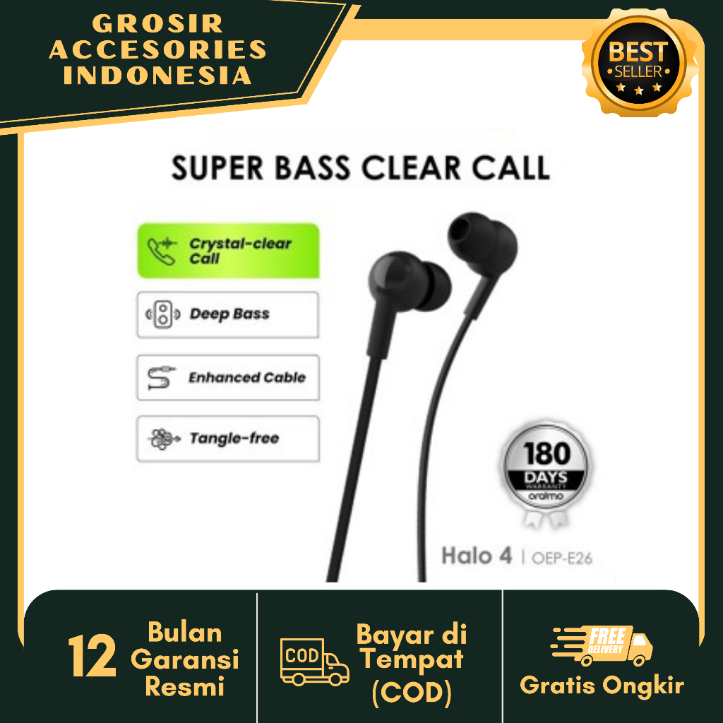 Oraimo Headset / Handsfree New OEP-E26 Black & White Super Bas Original Oraimo