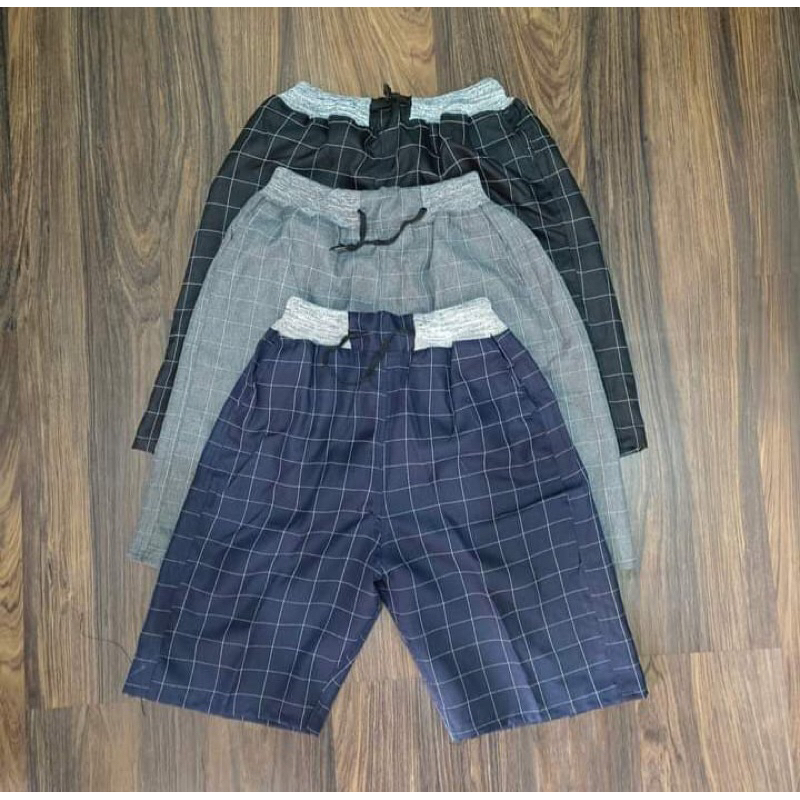celana pendek broadshort pria dewasa motif kotak tartan pinggang karet