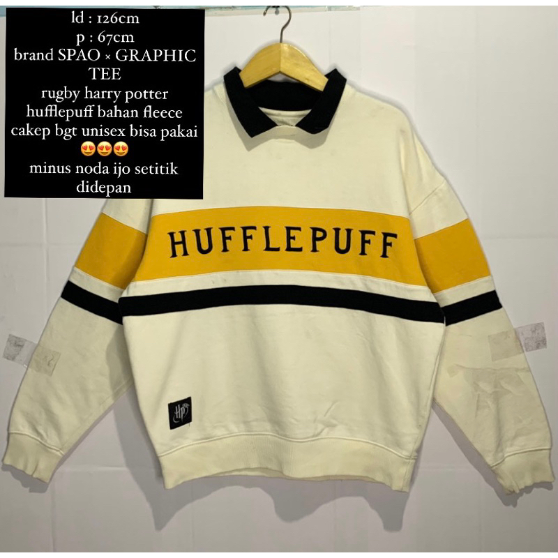 CREWNECK RUGBY HARRY POTTER GRAPHIC TEE X SPAO HUFFLEPUFF PUTIH BY FAYFALSTORE