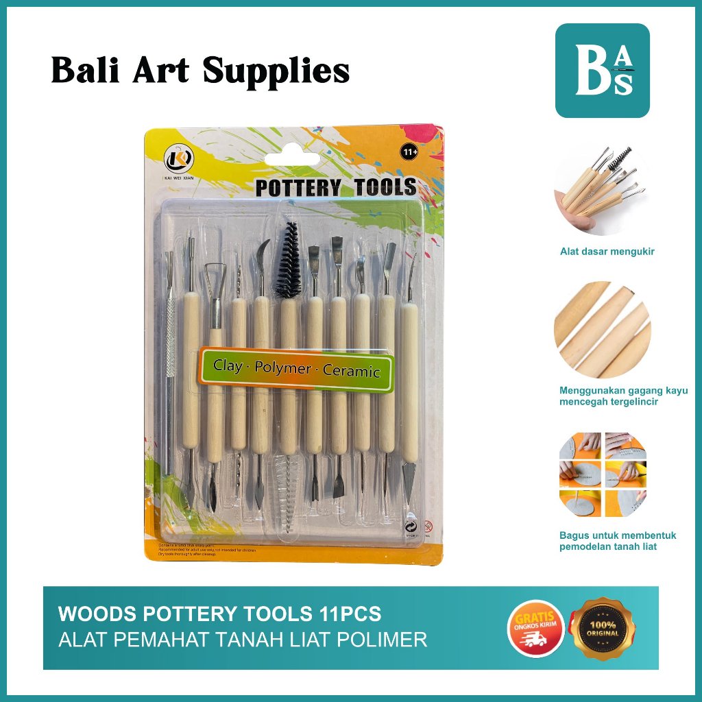 

Woods Pottery Tools 11pcs Bali Art Supplies / Alat Pemodelan dan Ukir
