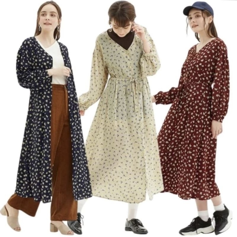 GU & ODN Flower Print Dress Long Sleeve