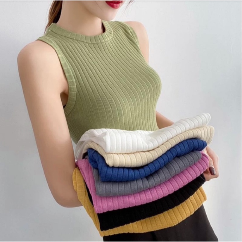 QUINZA - Halter Tank Top Korea | Atasan Wanita Salur Rajut Crop
