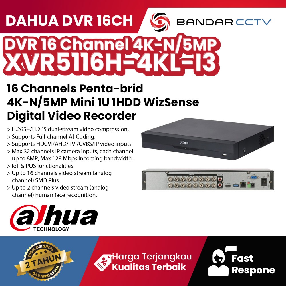 DAHUA XVR5116H-4KL-I3 DVR 16 Channel