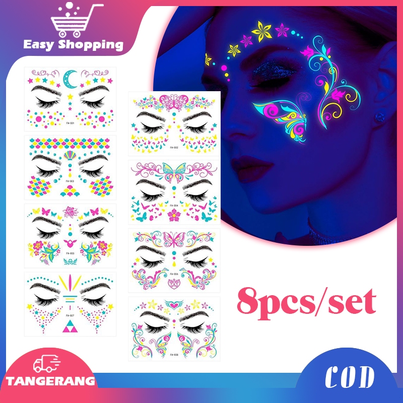 

8pcs Face Sticker Glow In The Dark Sticker Wajah Glow In The Dark Stiker Wajah Makeup Untuk Halloween Party