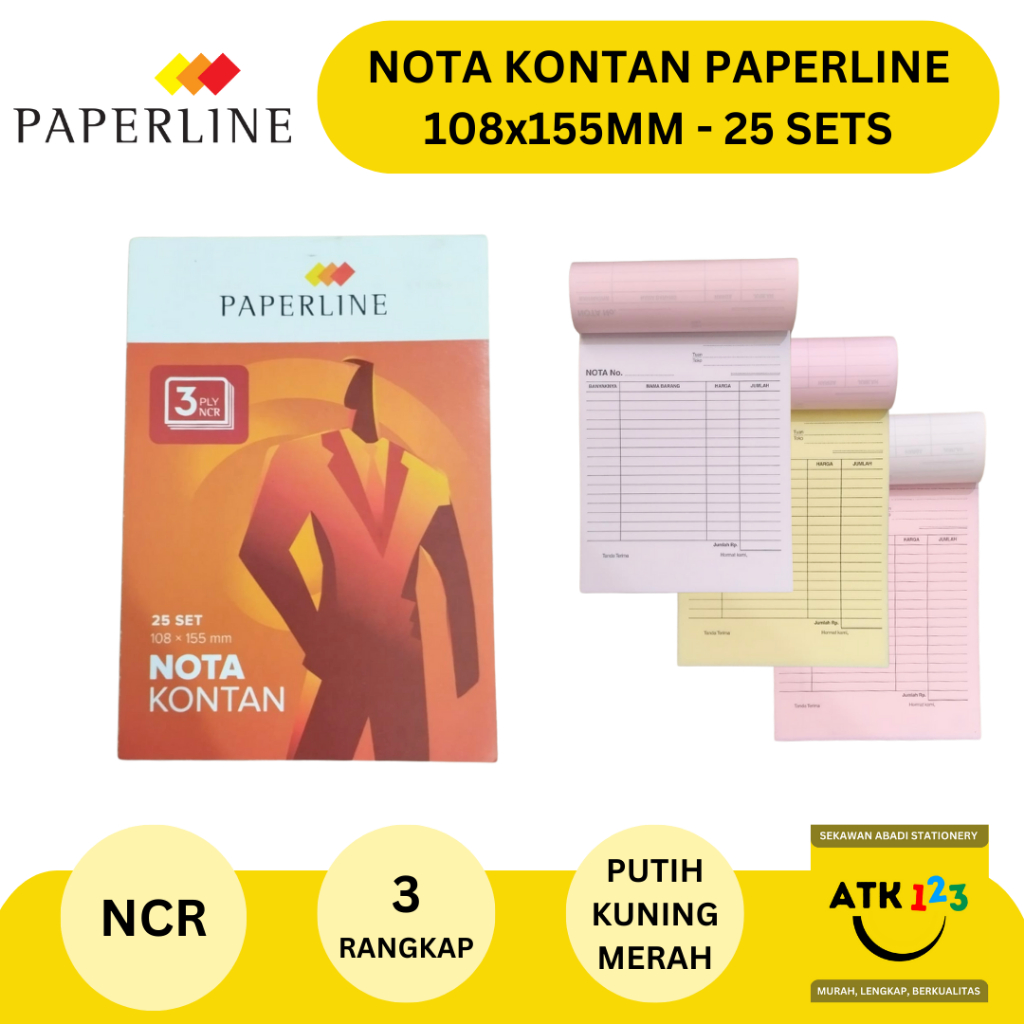 

Nota Kecil 3 Ply NCR Merk Paperline / Rankap 3 / Putih Merah Kuning