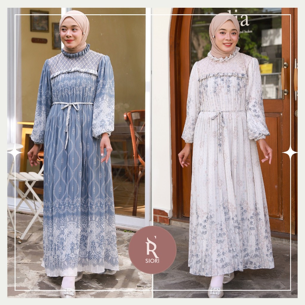 Naura dress gamis wanita plisket motif ceruty gaun pesta korean style by siori.official