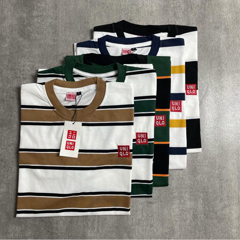 kaos salur uniqlo pria garis-garis