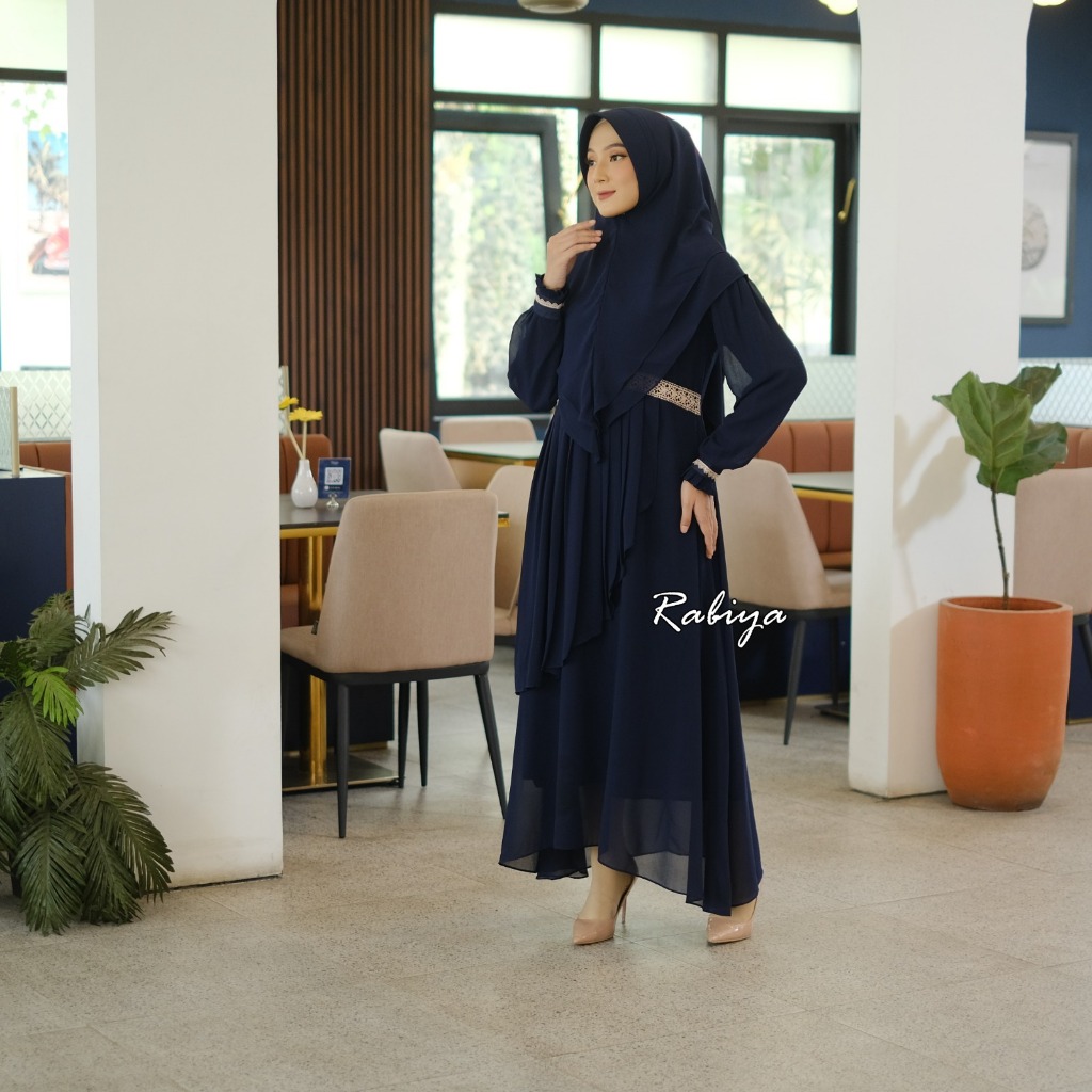 dress  jumbo pesta warna navy dusty / gamis jumbo bahan cerutty babydoll ld 100 - 140