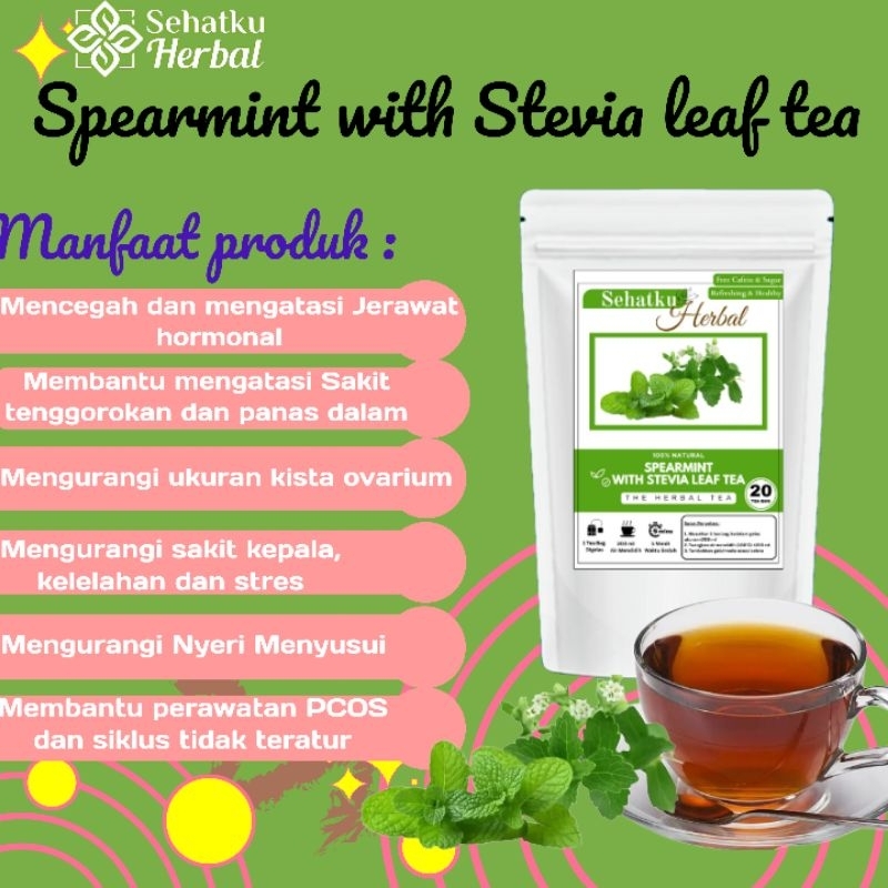 

Spearmint tea with Stevia leaf tea : Teh Daun Mint dan teh Daun Stevia isi 30 tea bag