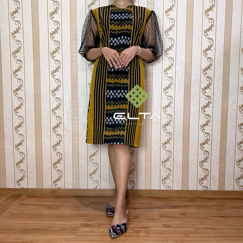 Elta dress baju tenun mix tile dot baju pesta kondangan