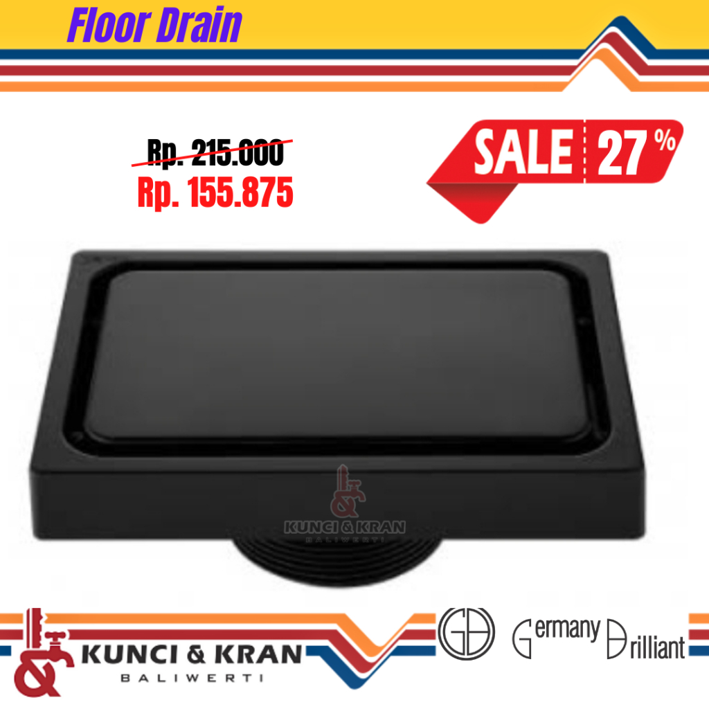 Floor drain Germany Brilliant GB02-PB Black affur lantai kamar mandi hitam GB