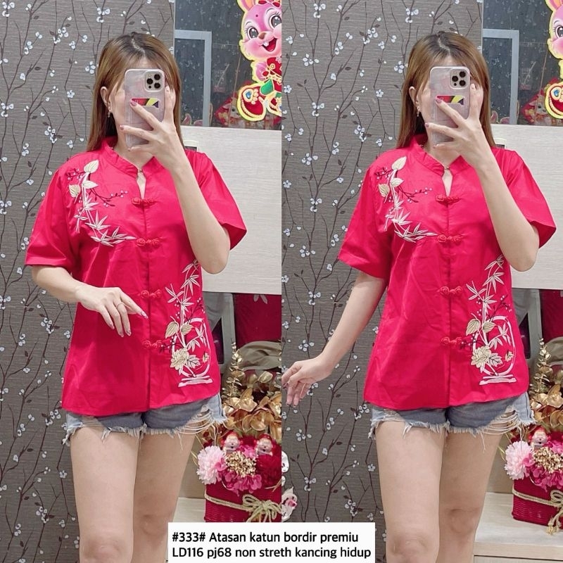 ATASAN BLOUSE MERAH CHEONGSAM JUMBO