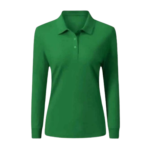 KAOS KERAH POLO LENGAN PANJANG POLOS / KAOS SERAGAM LENGAN PANJANG WANITA UKURAN LENGKAP / HIJAU FUJ