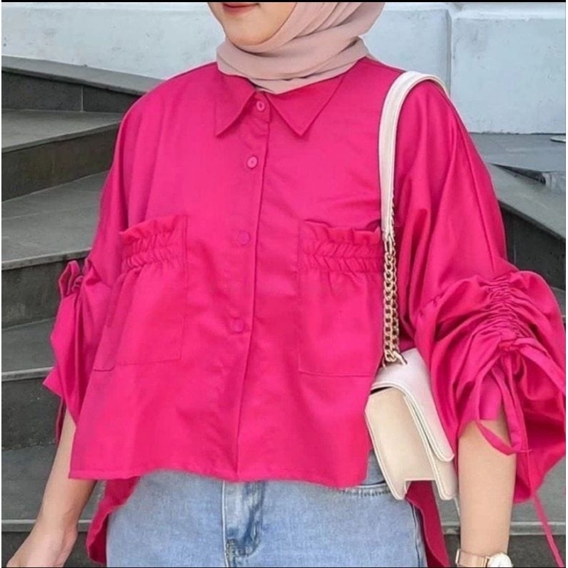 SEORINA SHIRT XXL CANTIKA TOP POPLIN POCKET KEMEJA CROP SERUT KATUN TWISTCONE / SHAVA