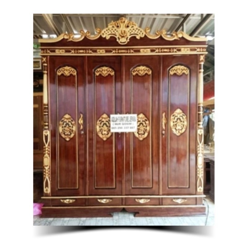 LEMARI JATI LEMARI PAKAIAN PINTU 4 UKIR JEPARA