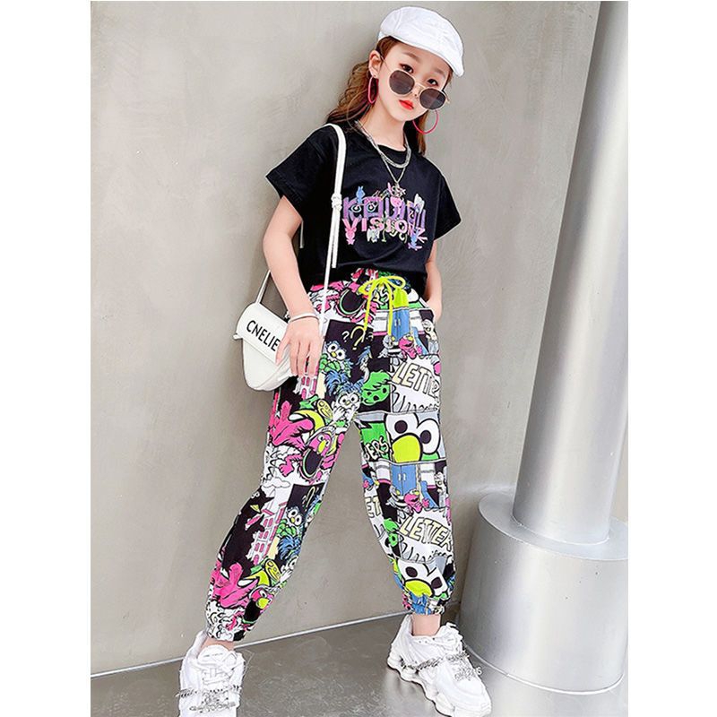 baru hip hop kaos crop top shorts sporty setelan dance anak tanggung baju Modern dance hip-hop k-pop