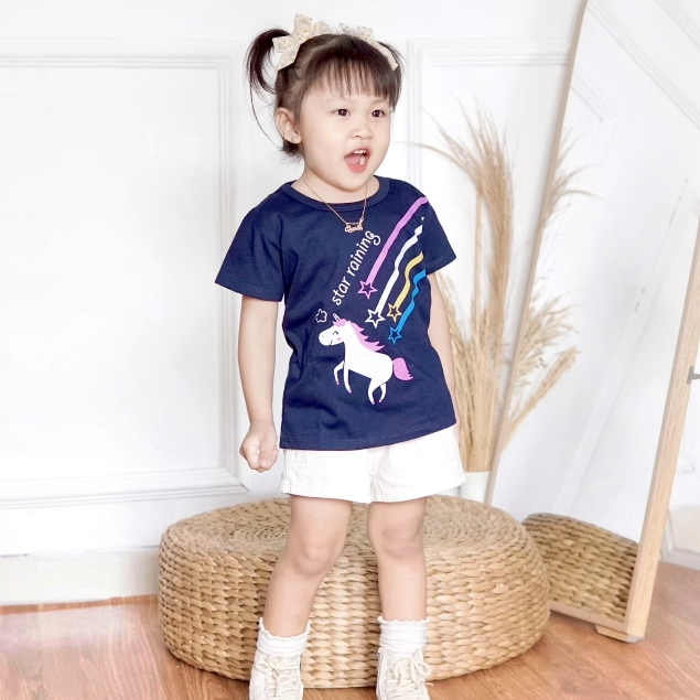 Kaos Anak Perempuan Lengan Pendek Motif Sablon Bahan Katun Premium Brand Lokal Kelfi Fashion