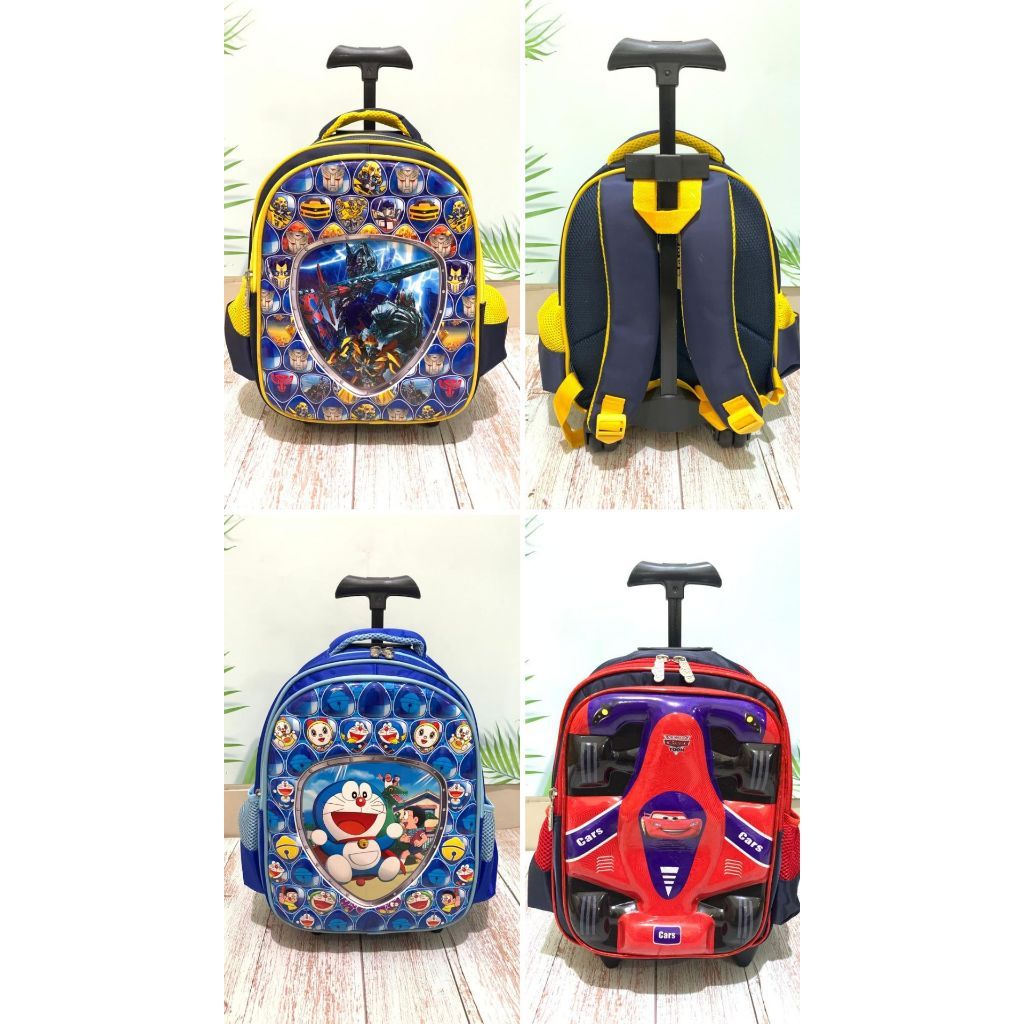 Tas Trolly Anak Sekolah 13" Terbaru 2024 / Tas Roda Anak TK Karakter Motif timbul / Tas Ransel Anak 