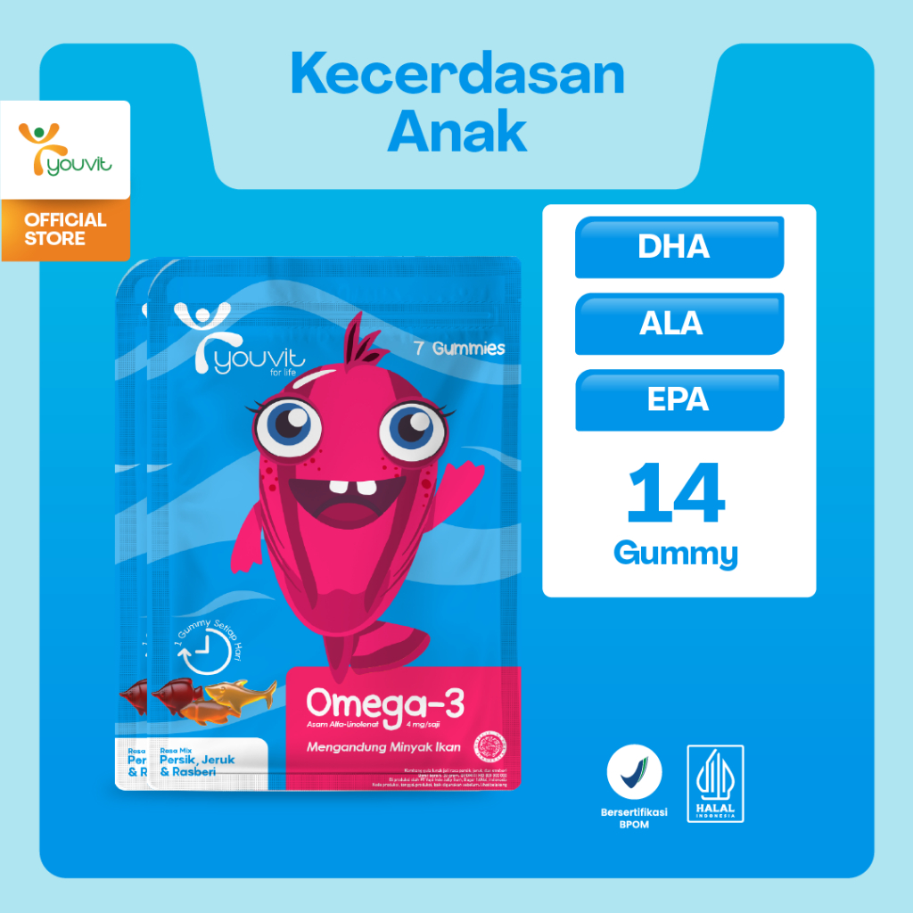 Youvit Omega 3 Anak 2 Sachet (14 Hari) untuk Otak, Mata Anak (Vitamin Otak Anak)