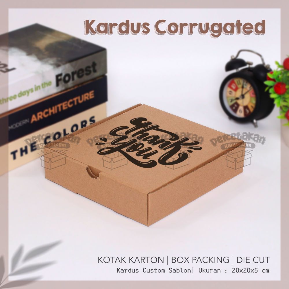 

Sablon / Cetak Kardus Corrugated 20x20x5 CM | Die Cut | Kotak Karton | Box Packing Souvenir Pizza