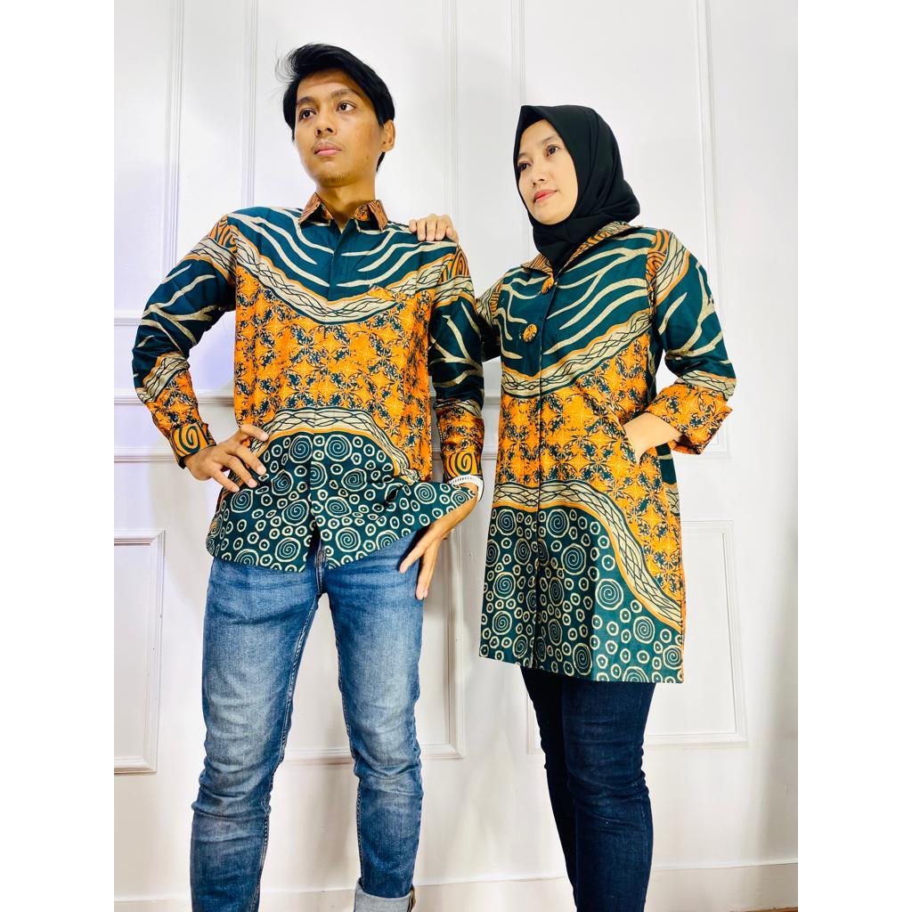COUPLE BATIK PEKALONGAN HIJAU BOTOL OREN